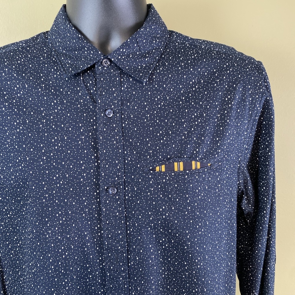 Scotch & Soda Mens Medium Short Navy Button LS‎ Layered Pocket AOP Tiny Diamonds